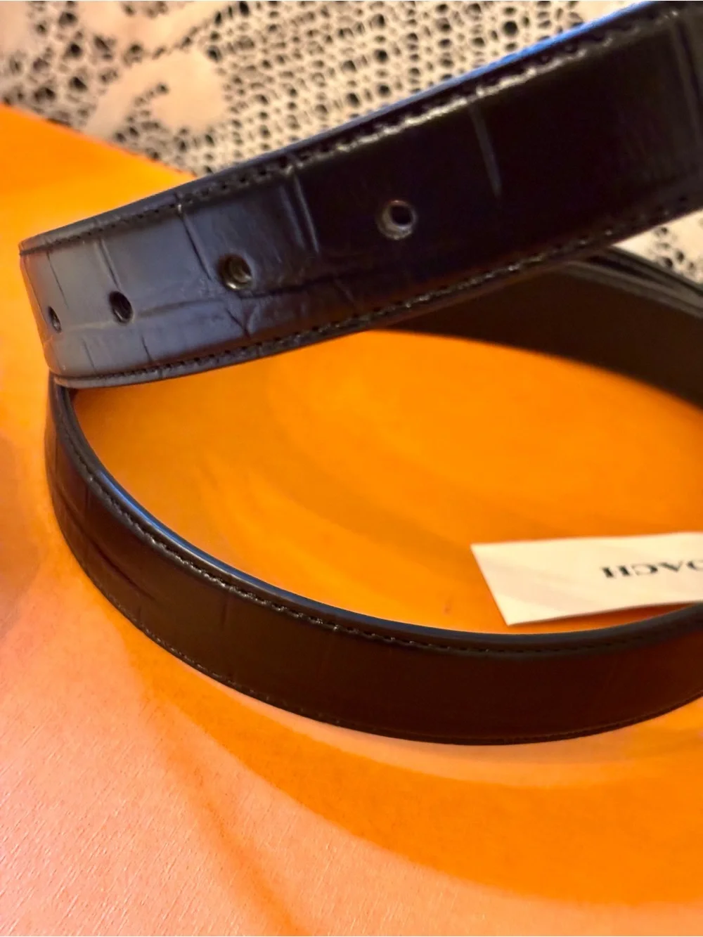 Coach  Women’s Black Croc-Embossed Leather  Harness Buckle Belt, 25 Mm